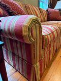 Taylor King Red and Gold Upholstered Striped Sofa***HEAVY ITEM***READ DETAILS ON PICK UP POLICY***