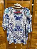 Johnny Was Blue and White Shirt Ladies Large