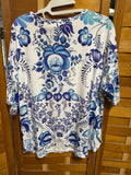 Johnny Was Blue and White Shirt Ladies Large