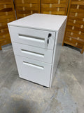 Small White Filing Cabinet with Key on Casters (A)