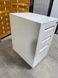 Small White Filing Cabinet with Key on Casters (A)