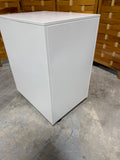 Small White Filing Cabinet with Key on Casters (A)