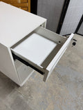 Small White Filing Cabinet with Key on Casters (A)