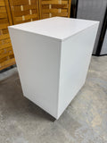 Small White Filing Cabinet with Key on Casters (B)