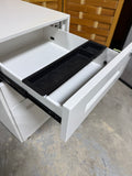 Small White Filing Cabinet with Key on Casters (B)