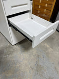 Small White Filing Cabinet with Key on Casters (B)