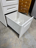 Small White Filing Cabinet with Key on Casters (B)