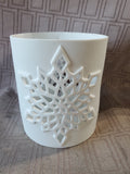Matte White Cylindrical Snowflake Pillar Candle Holder