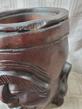Hand Carved Wooden Face Jar