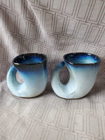 Signed Pair of Peter Pots Pottery Horn Steins/Mugs