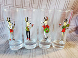 Set of 4 Clear Glass Christmas Reindeer Shot Glasses