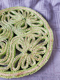Round Lime Green Woven Rattan Trivet