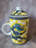 White and Yellow Ceramic Dragon Steeping Tea Mug