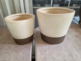 Two Crate & Barrel Glazed Pottery Planters w/Bronze Tone Accents