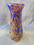 Signed Handblown Blue and Orange Glass Vase by Jeb