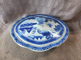 Asian Inspired Blue and White Porcelain Covered Butterfly Handle Serving Dish
