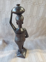 (C) Hand Carved Ebony Wood African Folk Art Statue