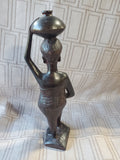(C) Hand Carved Ebony Wood African Folk Art Statue