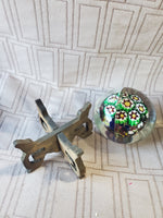 Clear Glass and Millefiori Flower Paperweight