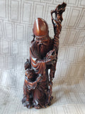 Asian Inspired Shou Xing Diety Carved Wooden Figurine