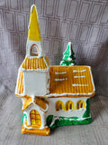 Vintage Hand Painted Church with Christmas Tree Figurine