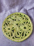 Round Lime Green Woven Rattan Trivet