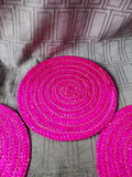 Lot of 3 Pink Woven Wine Bottle Coasters