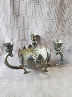 Vintage Silverplate Lotus Flower Candlestick Holder and Vase