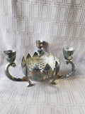 Vintage Silverplate Lotus Flower Candlestick Holder and Vase