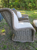 Ebel Hand Woven HDPE Wicker 3-Piece Swivel Lounge Chair/Ottoman Set w/Cushions