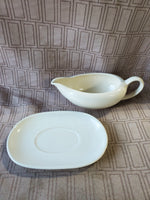 White Stoneware Gravy Boat and Saucer