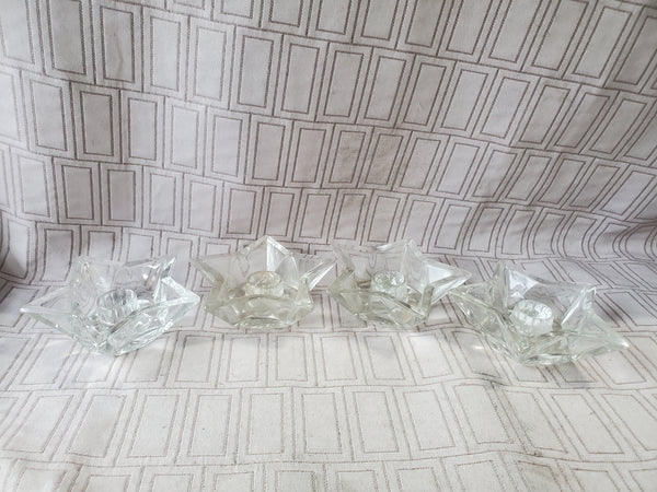 Set of 4 Clear Glass Star Candlestick Holders