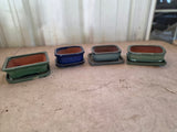 Lot of Asian Style Small Glazed Terracotta Planters w/Saucers (4)