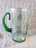 Hand Blown Clear and Green Glass Pitcher