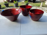 Trio of Red Bamboo Lightweight Bowls/Planters