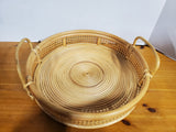 Round Woven Wood and Rattan Serving Tray