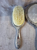 2 Piece Silverplate Vanity Brush and Mirror Set