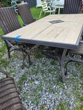 Hampton Bay Rectangular Bronze Tone Patio Table w/Six All-Weather Wicker Chairs and Green Striped Sunbrella Cushions