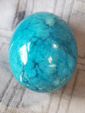 Blue Carved Stone Egg Paperweight with Display Base