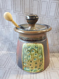 Signed Ceramic Honey Jar with Wooden Honey Dipper