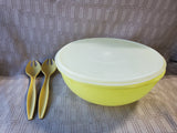 Tupperware Yellow Fix-n-Mix Salad Bowl with Salad Serving Utensils