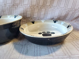 Lot of 3 Ceramic Black Paw Print Pet Bowls