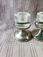 Pair of Silverplate and Glass Candlesticks