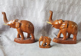Set of 3 Carved Wood Elephant Figurines