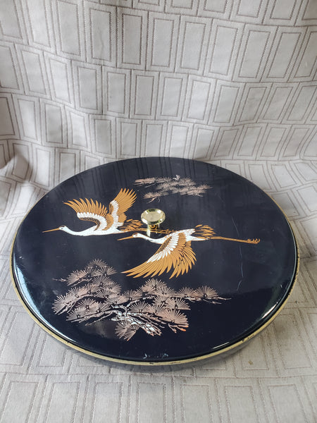 Vintage Lacquerware Crane Divided Relish Dish
