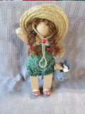 Wooden Folk Art Doll Holding Seashell and Bucket