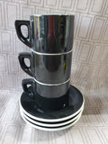 8 Piece Black and White Ceramic Coffee Mug and Saucer Set
