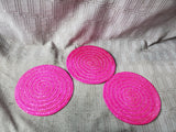 Lot of 3 Pink Woven Wine Bottle Coasters