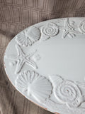 MudPie Seashell White Ceramic Crackle Glaze Serving Platter
