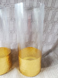 Pair of Clear Glass Gold Toned Dipped Honeycomb Base Candle Holders